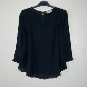 HESPERIOS Black 3/4 Sleeve 100% Silk Relaxed Fit Blouse Size Small
